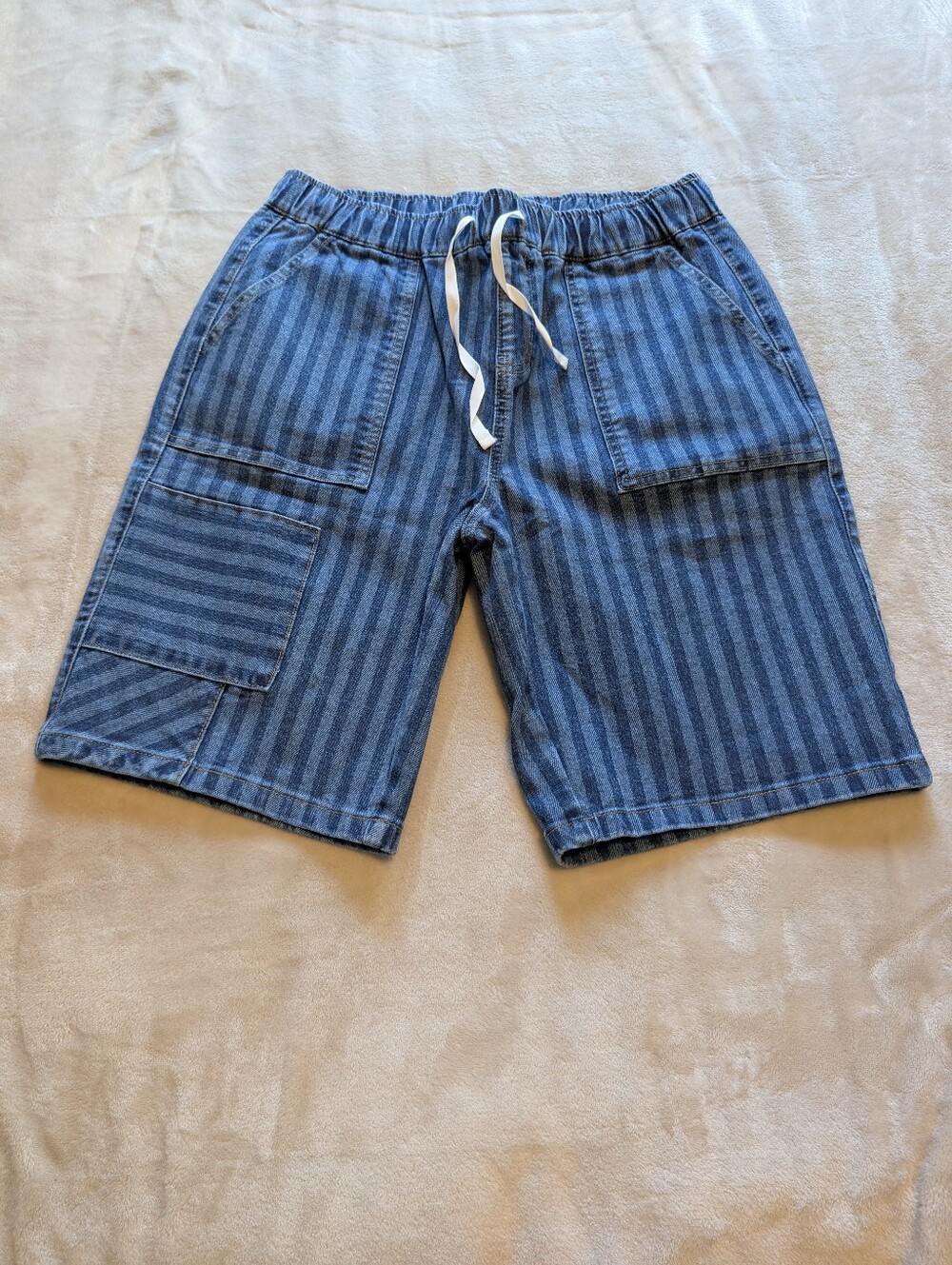 Flamingals Striped Drawstring Elastic High Rise Denim Bermuda Shorts NWT Large - Picture 4 of 12
